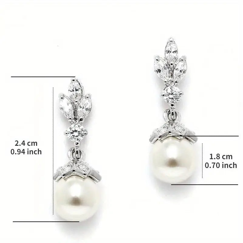 Women's Daily Casual Earrings Delicate Inlaid Cubic Nickel Stone Imitation Pearl Leaf Drop Earrings Jewelry