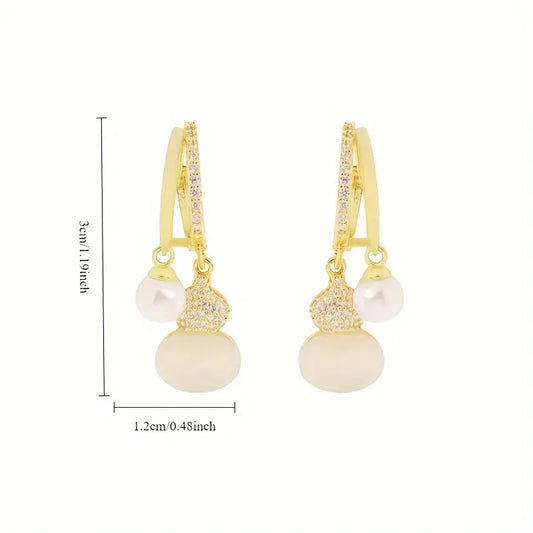 1 Pair of Unique Design, Simple And Elegant, High-Grade Rhinestone Gourd Decorative Earrings